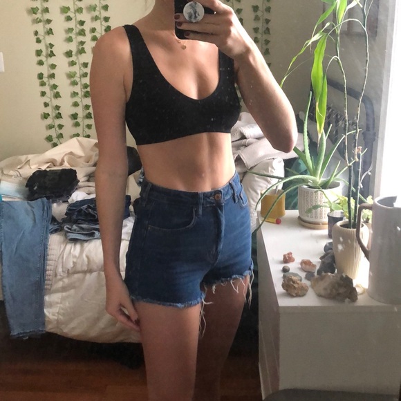 High Rise Dark Wash Forever 21 Frayed Shorts - Picture 2 of 6